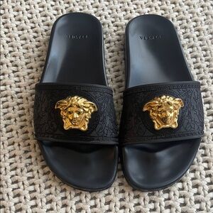 Versace Black Slides with Gold Medusa Emblem beautiful 38